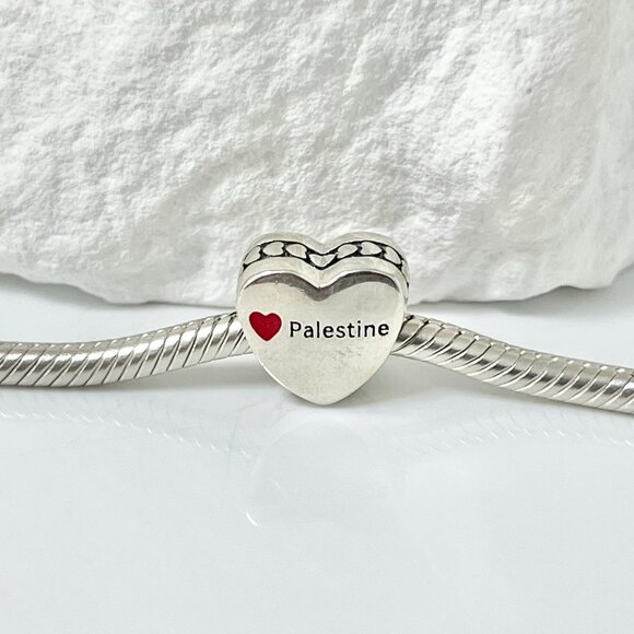 Pandora Palestine Flag S925 Silver Heart Bead Charm - Picture 3 of 3